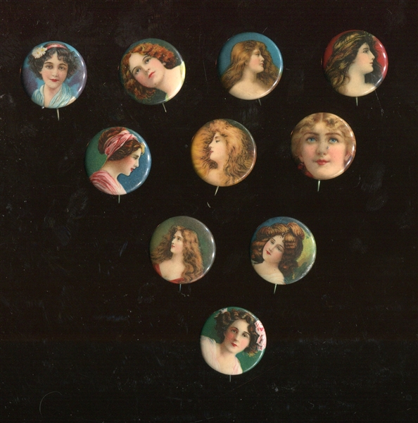 P7 Perfection Cigarettes  Girl's Heads Pinback (small format) Lot of (10) With Back Papers