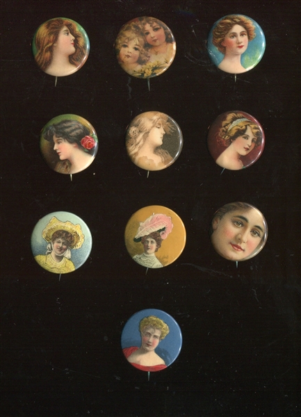 P7 Girl's Heads Pinback (small format) Lot of (10) Missing Back Papers or Odd Brands