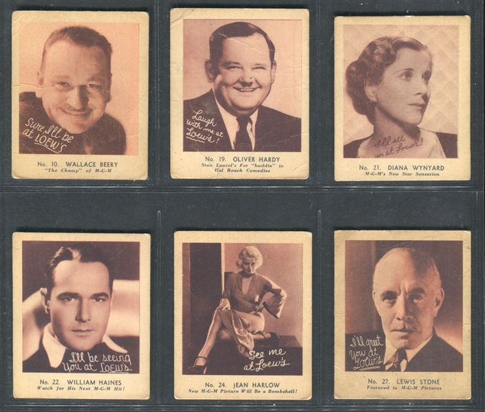 R122 Ridley Screen Snappies Lot of (6) Cards With Harlow and Oliver Hardy