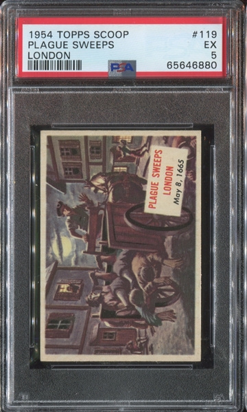 1954 Topps Scoop #119 Plague Sweeps London PSA5 EX