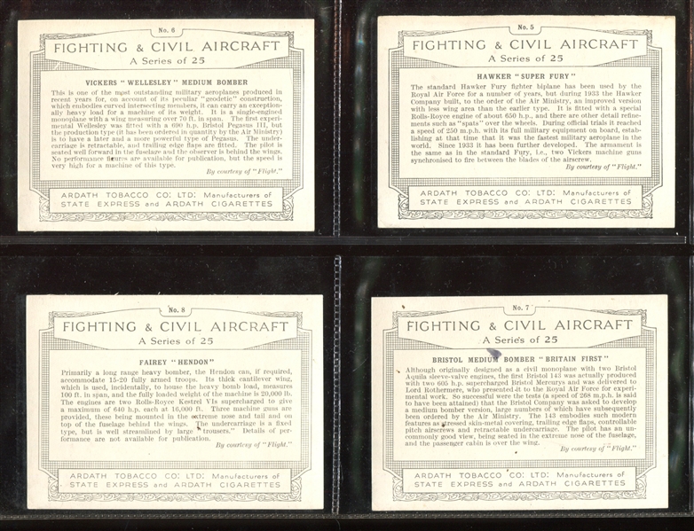 1936 Ardath Fighting Civil Aircraft Complete Set of (25) Cards