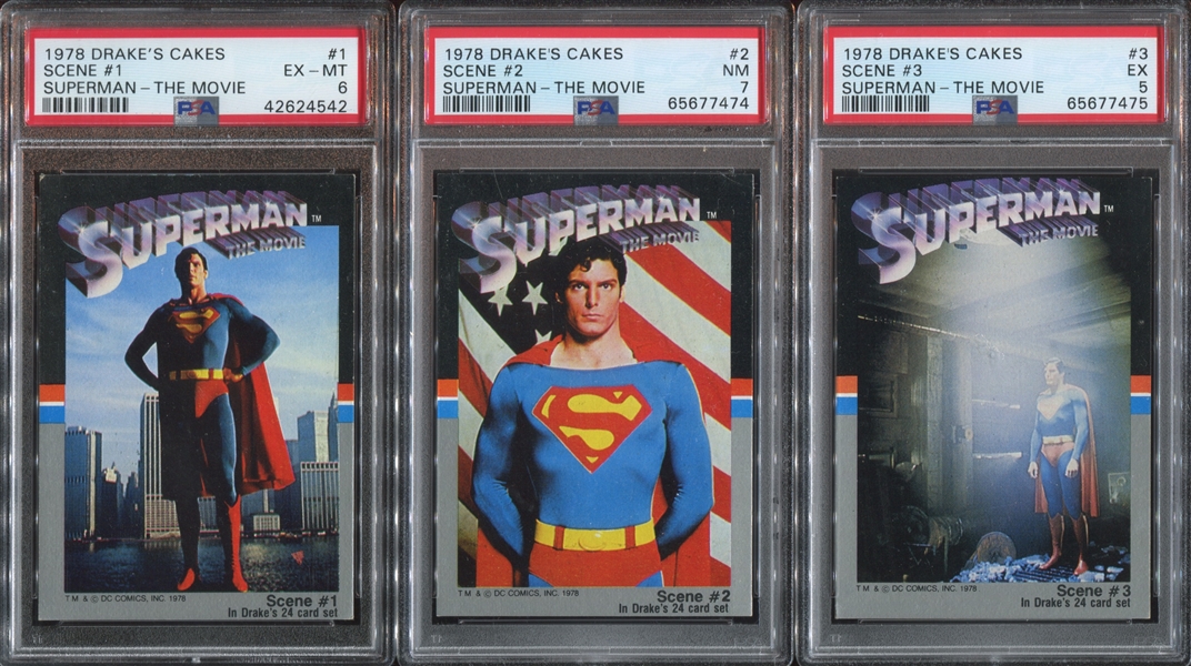 1978 Drakes Cakes Superman: The Movie Complete PSA-Graded Set of (24) Cards