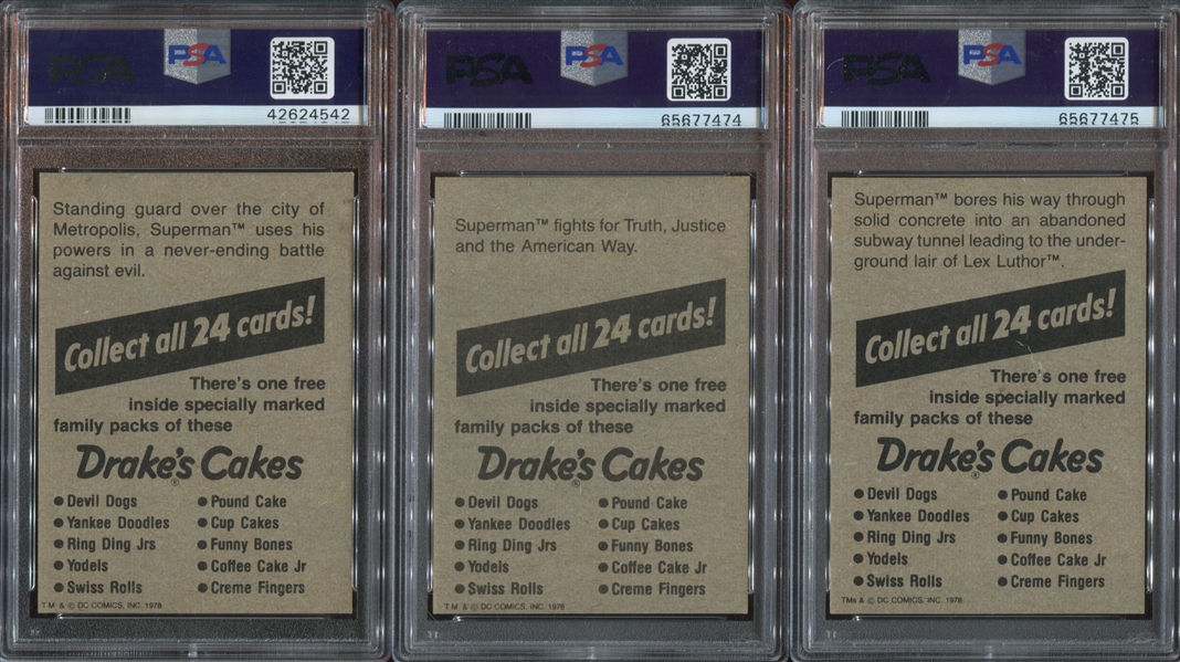 1978 Drakes Cakes Superman: The Movie Complete PSA-Graded Set of (24) Cards