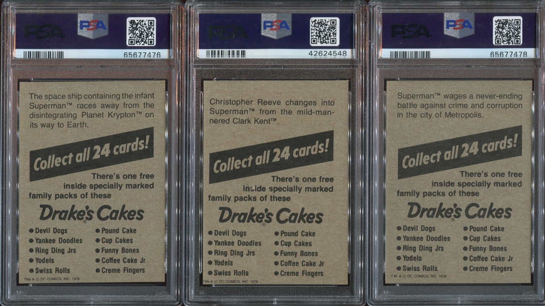 1978 Drakes Cakes Superman: The Movie Complete PSA-Graded Set of (24) Cards