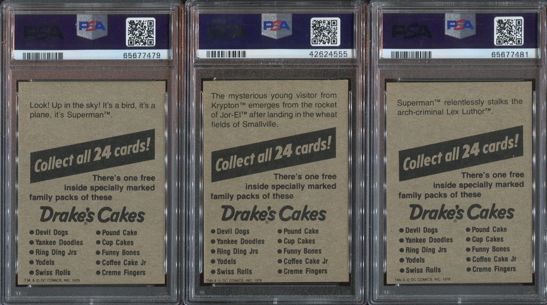 1978 Drakes Cakes Superman: The Movie Complete PSA-Graded Set of (24) Cards