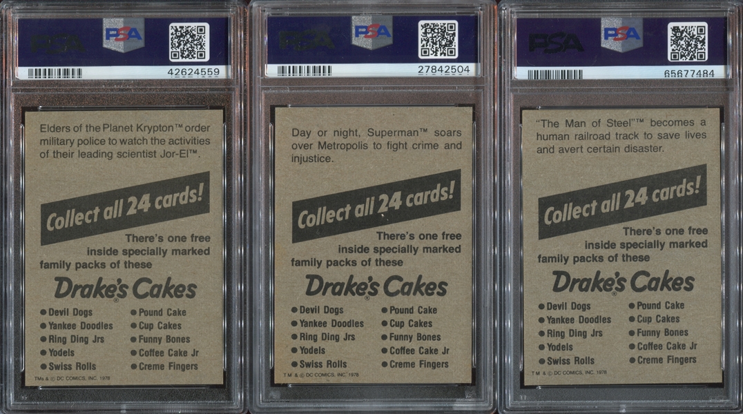 1978 Drakes Cakes Superman: The Movie Complete PSA-Graded Set of (24) Cards