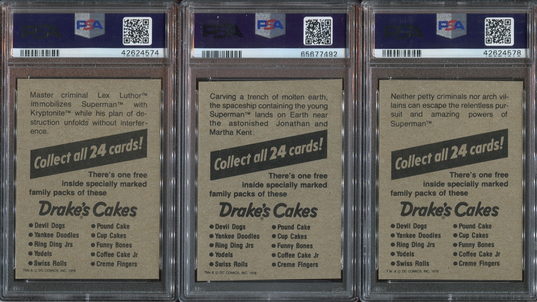 1978 Drakes Cakes Superman: The Movie Complete PSA-Graded Set of (24) Cards