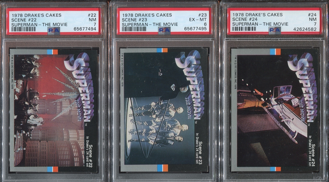 1978 Drakes Cakes Superman: The Movie Complete PSA-Graded Set of (24) Cards