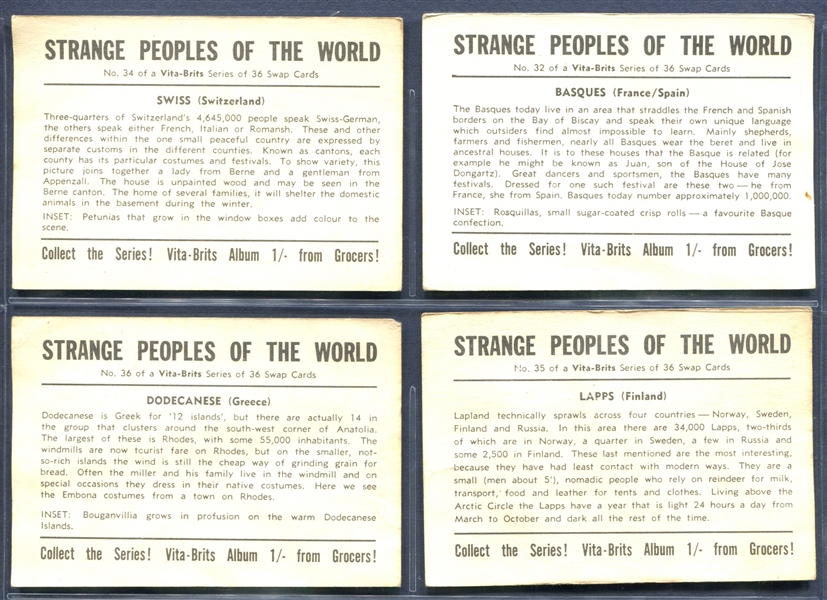 1958 Vita-Brits (Nabisco Australia) Near Set (28/36) Cards from Strange Peoples of the World