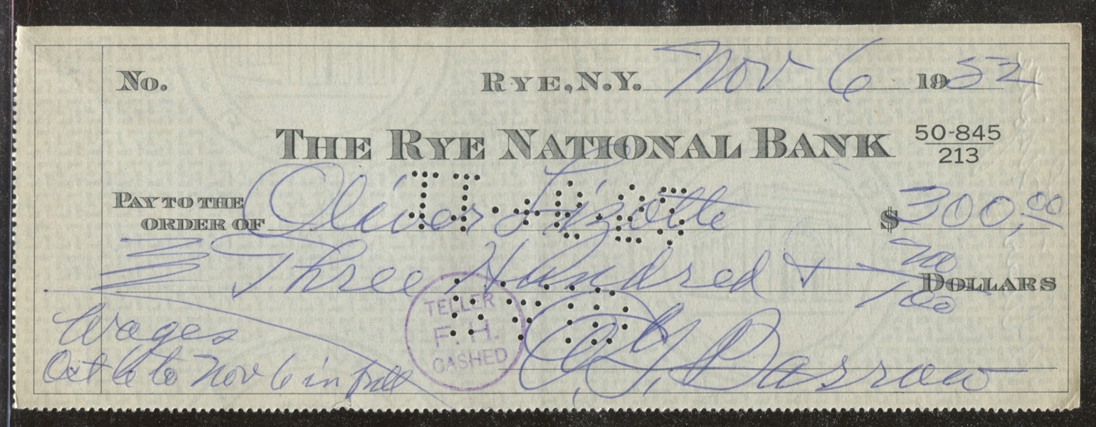 1952 Ed Barrow Personal Check Autographed