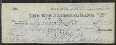 1952 Ed Barrow Personal Check Autographed