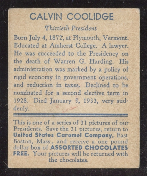 R114 U.S. Caramel Presidents Calvin Coolidge