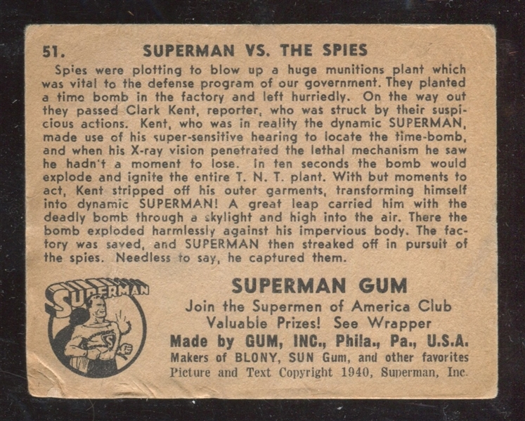 R145 Gum Inc Superman #51 Superman Vs. The Spies High Series Card