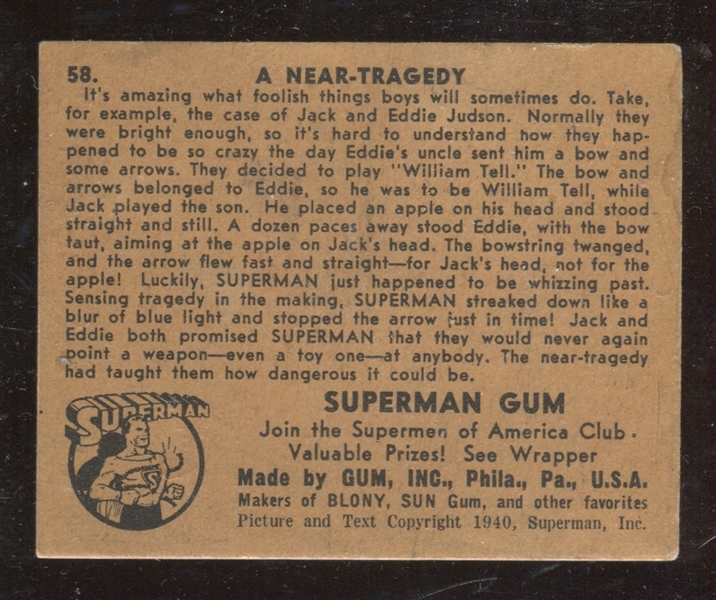 R145 Gum Inc Superman #58 A Near-Tragedy High Series Card