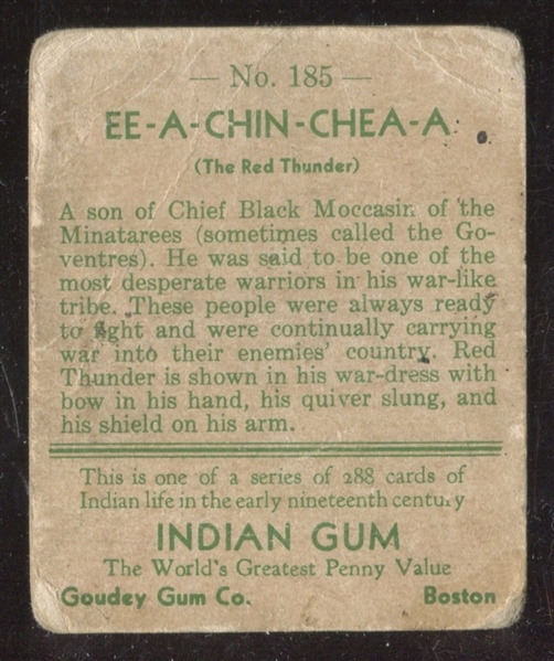 R73 Goudey Indians #185 EE-A-CHIN-CHEA-A  Series of 288 Card