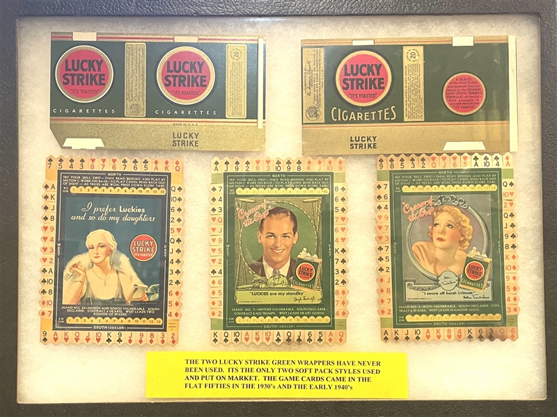 Interesting Lucky Strike Display with (3) T12/T13 Bridge Hand Cards and (2) Package Designs