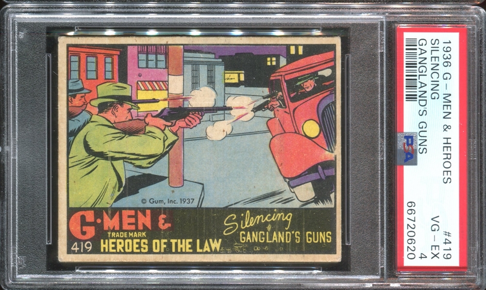 R60 Gum Inc G-Men and the Heroes of the Law #419 Silencing Gangland's Guns PSA4 VG-EX