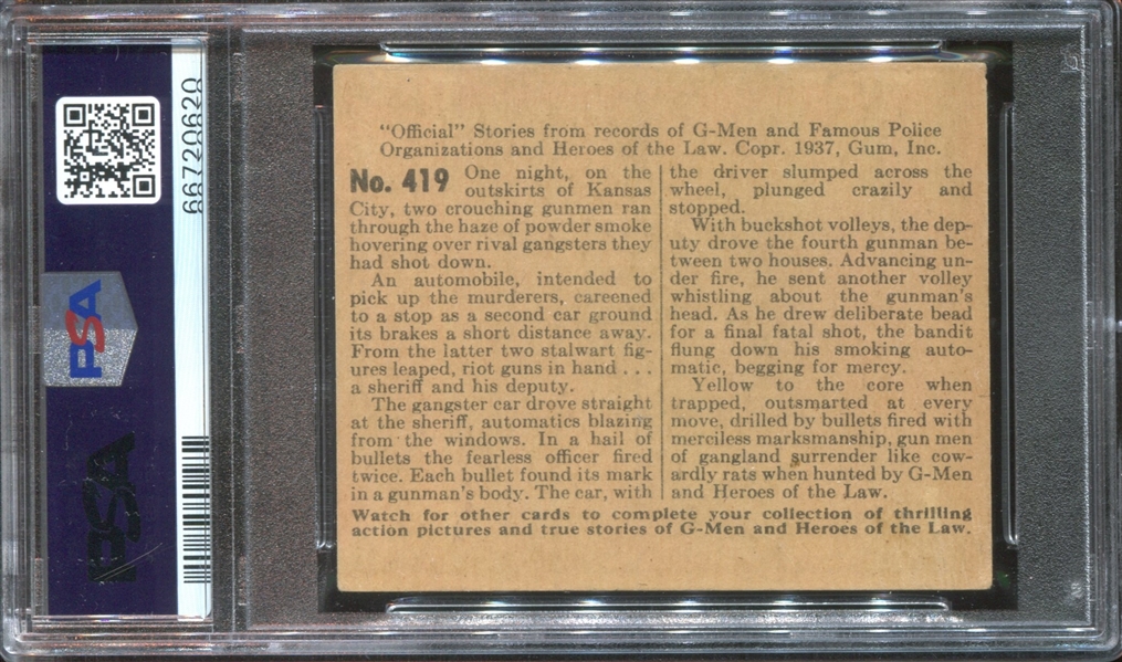 R60 Gum Inc G-Men and the Heroes of the Law #419 Silencing Gangland's Guns PSA4 VG-EX