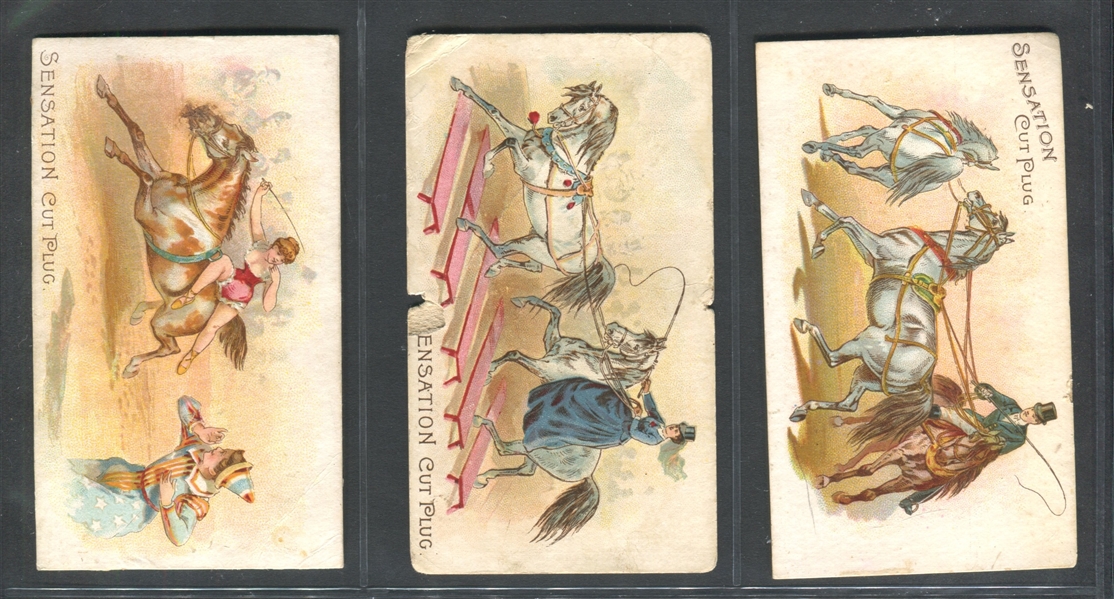 N268 Lorillard Sensation Cut Plug Circus Scenes Lot of (3) Cards