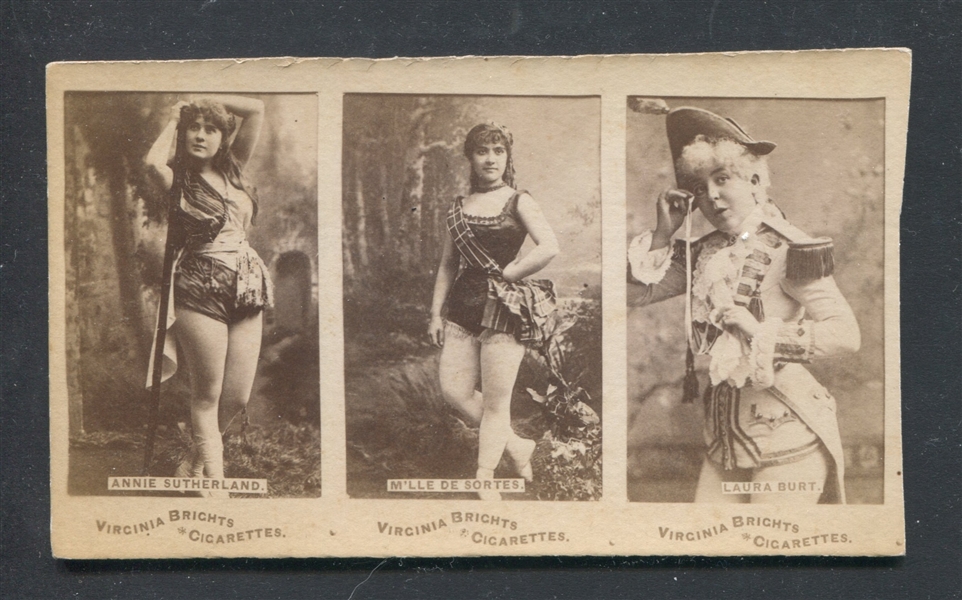 N45 Allen & Ginter Virginia Brights Actresses Strip of (3) Uncut Cards