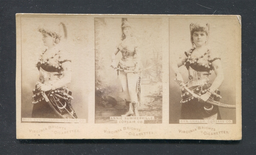 N45 Allen & Ginter Virginia Brights Actresses Strip of (3) Uncut Cards