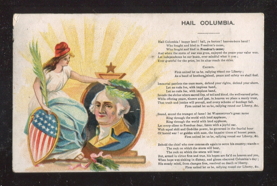 N565 Blackwell's Durham Illustrated Songs Hail Columbia With George Washington Imagery