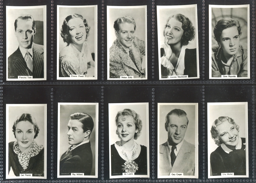 1939 R. J. Lea Famous Film Stars Complete Set of (54) Cards With Gable, Stewart and More