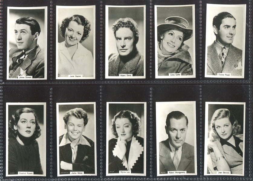 1939 R. J. Lea Famous Film Stars Complete Set of (54) Cards With Gable, Stewart and More