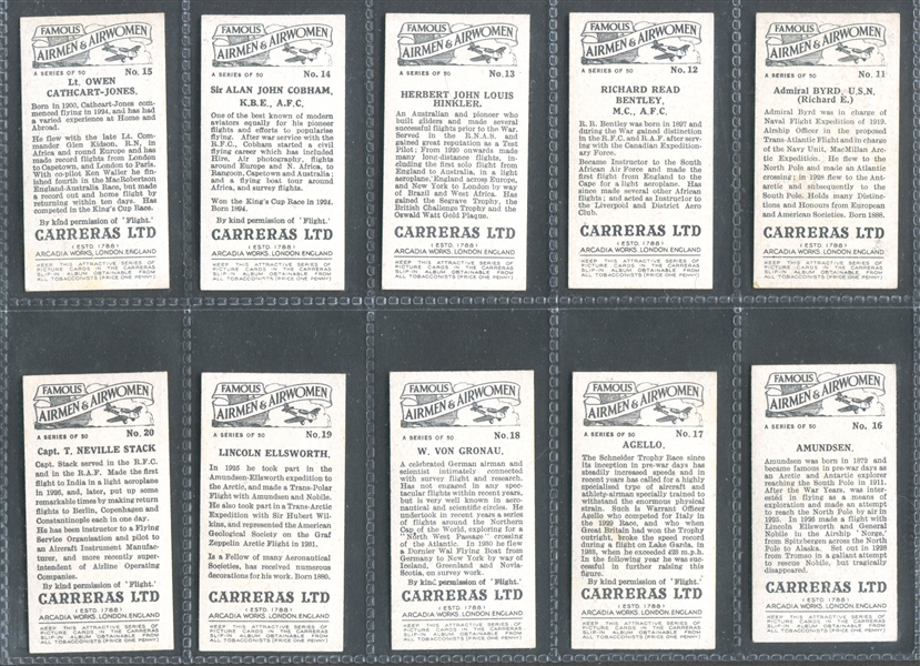 1936 Carrera Famous Airmen & Airwomen Complete Set of (50) Cards