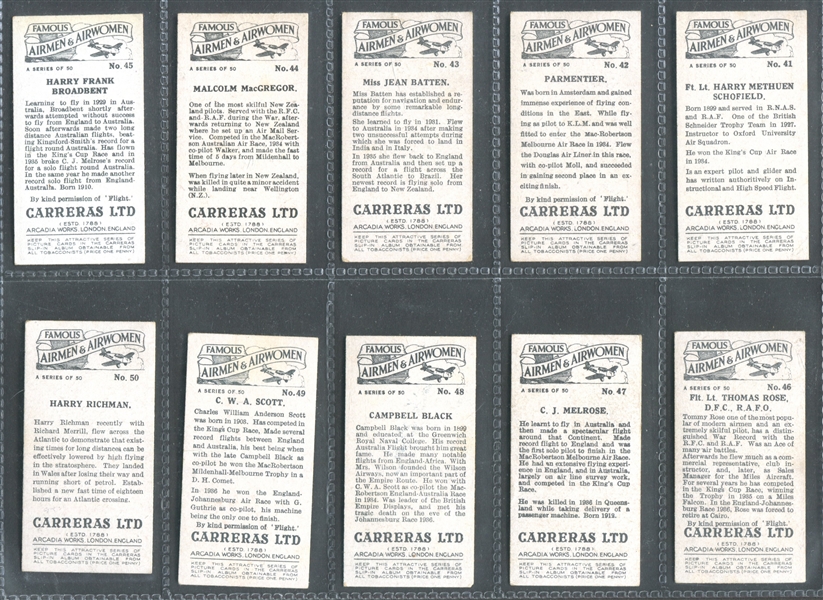 1936 Carrera Famous Airmen & Airwomen Complete Set of (50) Cards