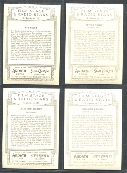 1935 Ardath Film, Stage and Radio Stars Complete Set of (25) Cards