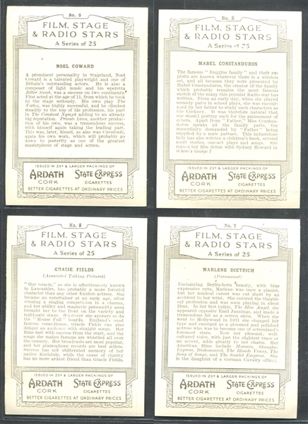 1935 Ardath Film, Stage and Radio Stars Complete Set of (25) Cards