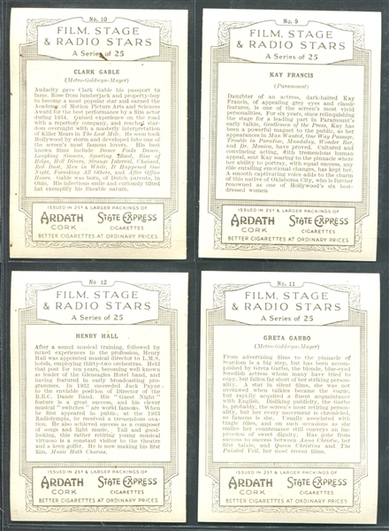 1935 Ardath Film, Stage and Radio Stars Complete Set of (25) Cards