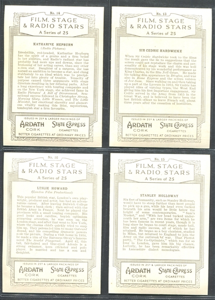 1935 Ardath Film, Stage and Radio Stars Complete Set of (25) Cards