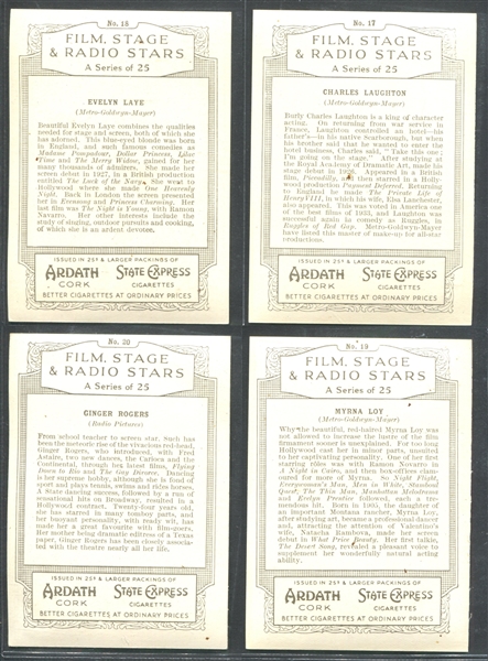 1935 Ardath Film, Stage and Radio Stars Complete Set of (25) Cards