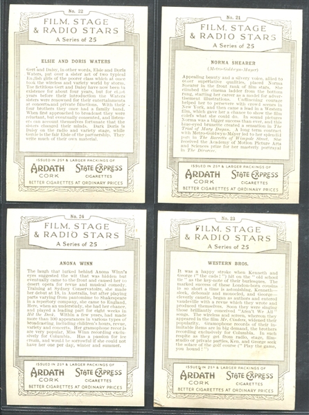 1935 Ardath Film, Stage and Radio Stars Complete Set of (25) Cards