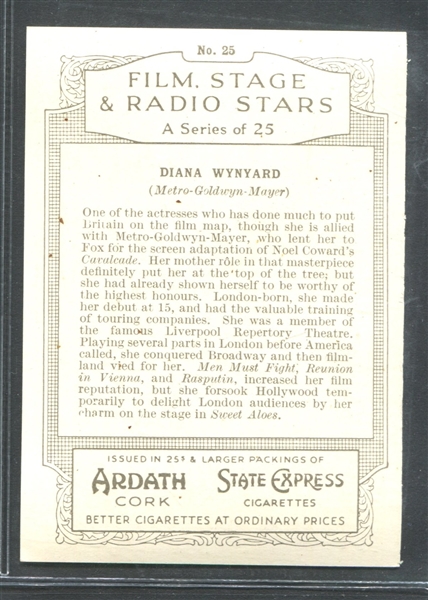 1935 Ardath Film, Stage and Radio Stars Complete Set of (25) Cards