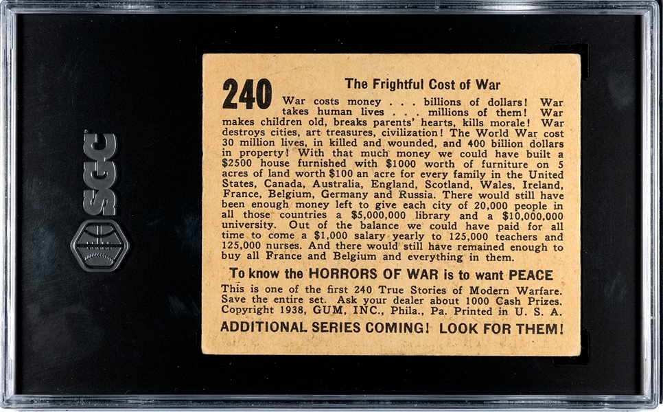 R69 Gum Inc Horrors of War #240 The Frightful Cost of War SGC4