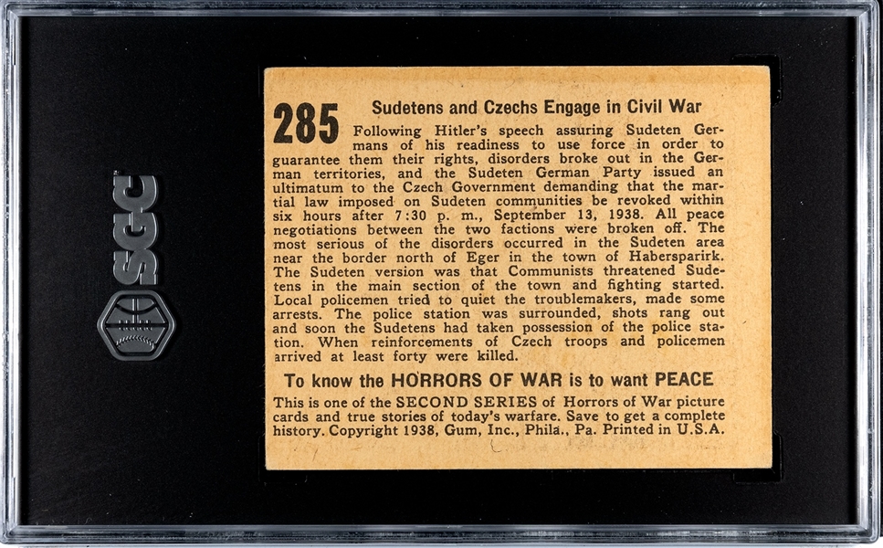 R69 Gum Inc Horrors of War #285 Sudetens and Czech's SGC3 VG