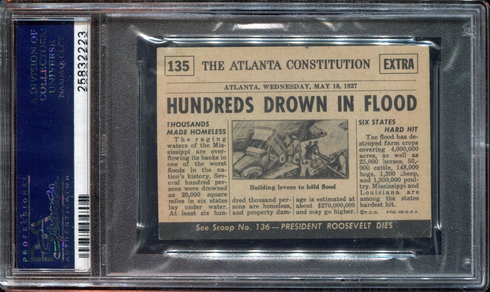 1954 Topps “Scoop” #135 Flood Kills Hundreds PSA6 EX-MT