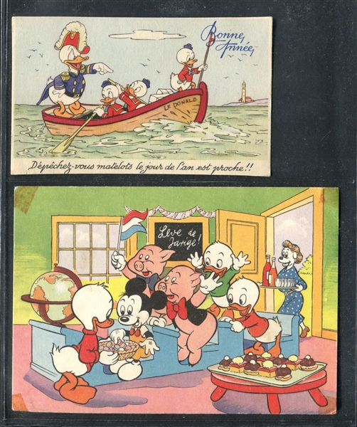 1930's-1950's Walt Disney Lot of (3) Trade and Post Cards featuring Snow White and Ducks