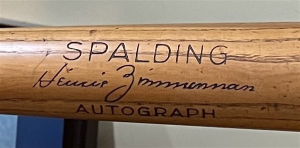 Fantastic Spalding Autograph Model Heine Zimmerman Baseball Bat