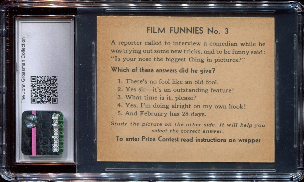 R48 Gum Inc Film Funnies #3 Jimmy Durante (Type 1) CGC4 VG-EX