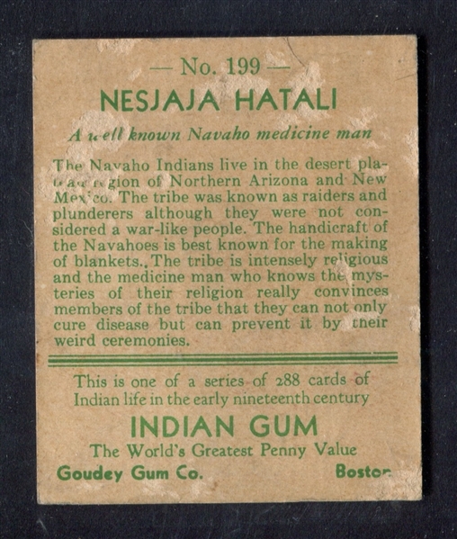 R73 Goudey Gum Indian Gum Series of 288 #199 Nesaja Hatali