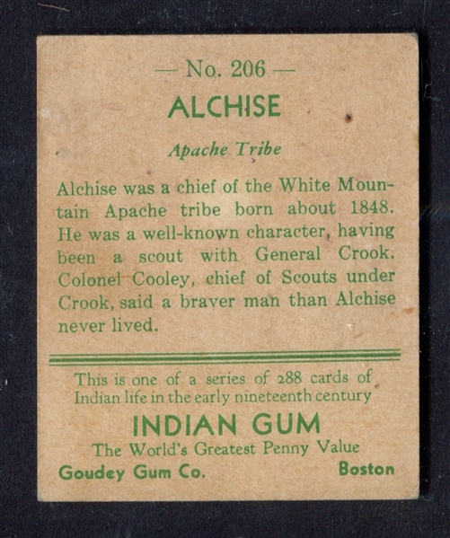 R73 Goudey Gum Indian Gum Series of 288 #206 Alchise