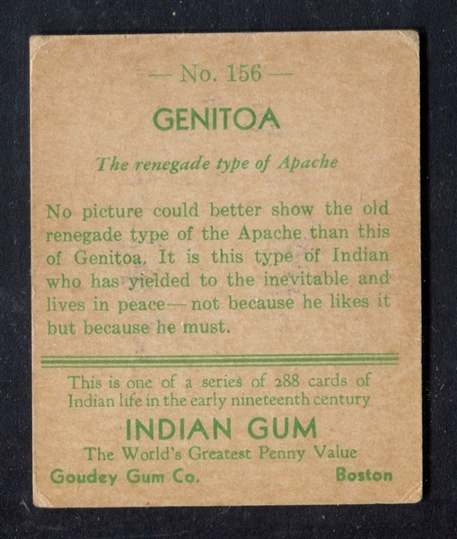 R73 Goudey Gum Indian Gum Series of 288 #156 Genitoa