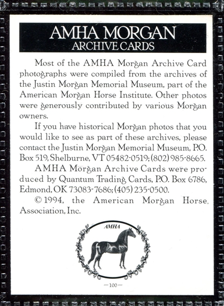 1994 AMHA Morgan Archive Thoroughbred Horses Complete Set of (150) Cards