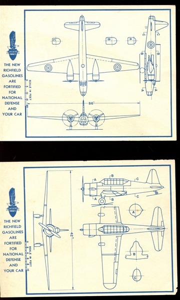 UO02 Richfield Gasoline Airplanes (With Insignia) Near Set (10/12) Cards