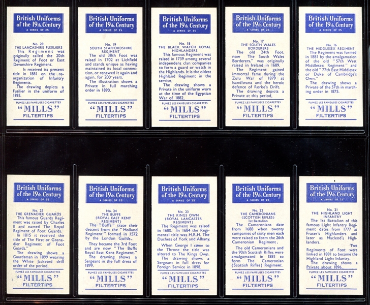 1957 Mills British Uniforms of the 19th Century Complete Set of (25) Cards