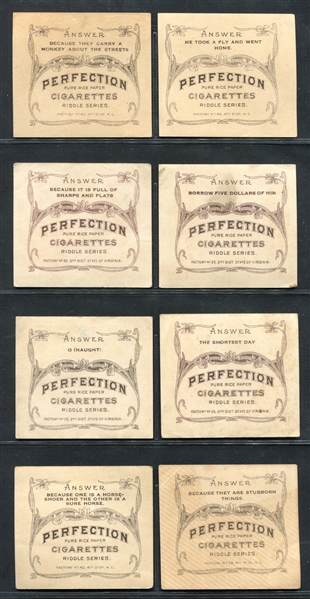 T97 Perfection Cigarettes Riddle Series Lot of (8) Cards